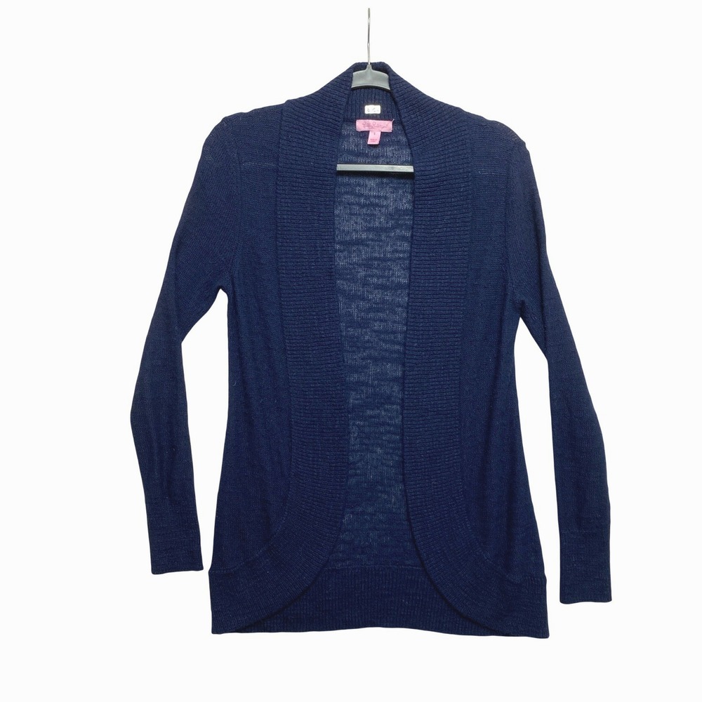 Lilly Pulitzer Sweater Womens Small Navy Blue Knit Open Front Cardigan